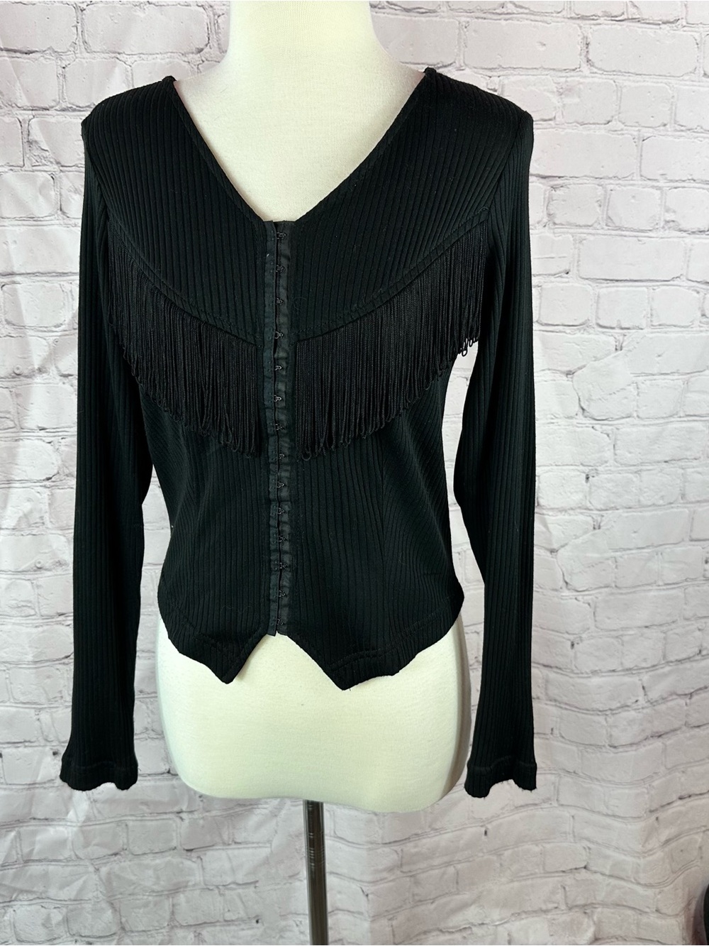 roughrider circle T Black knit western Top women S Fringe cowgirl festival